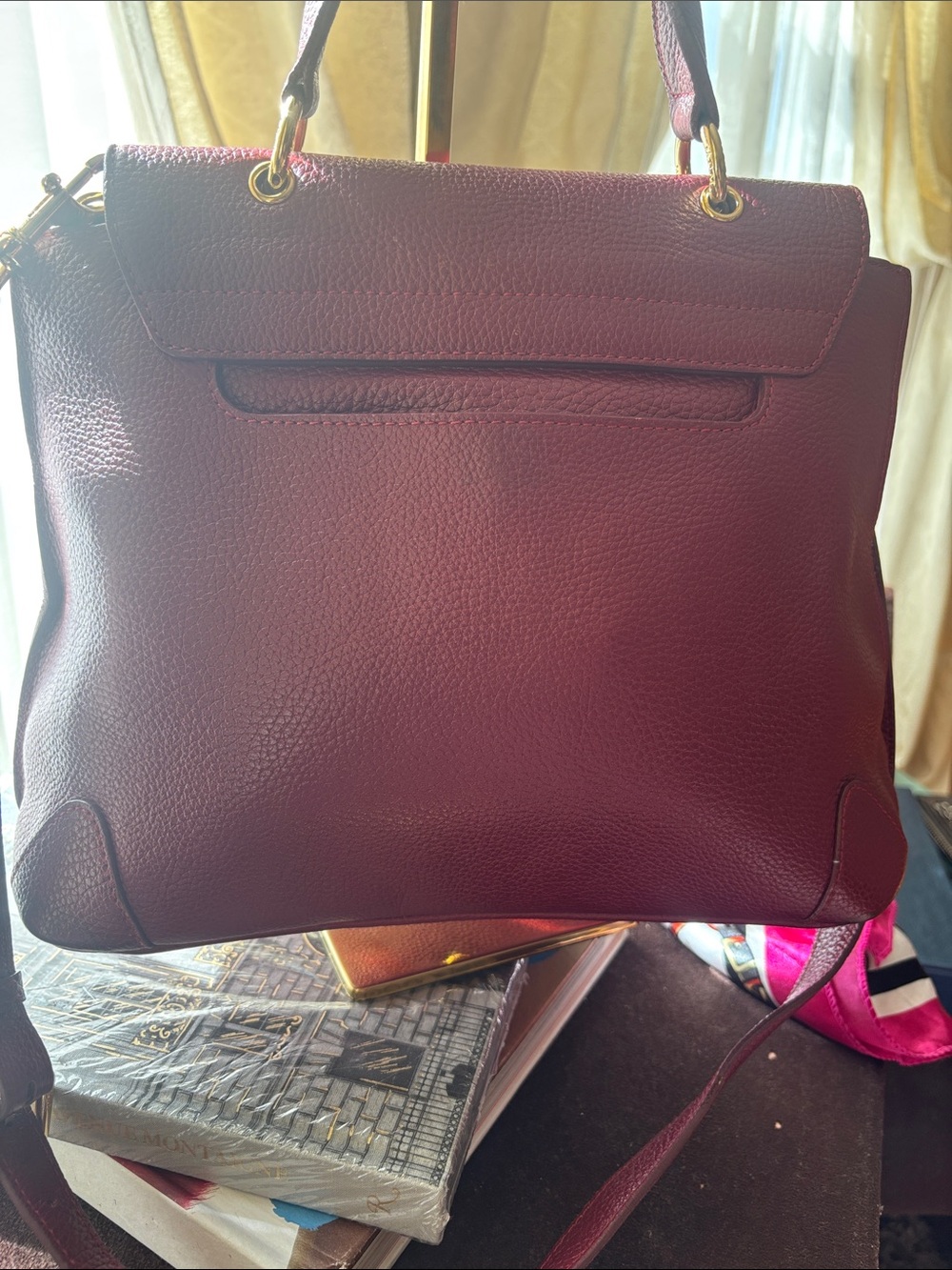 MCM Burgundy Leather Top-Handle 2-Way Bag - Picture 3 of 16